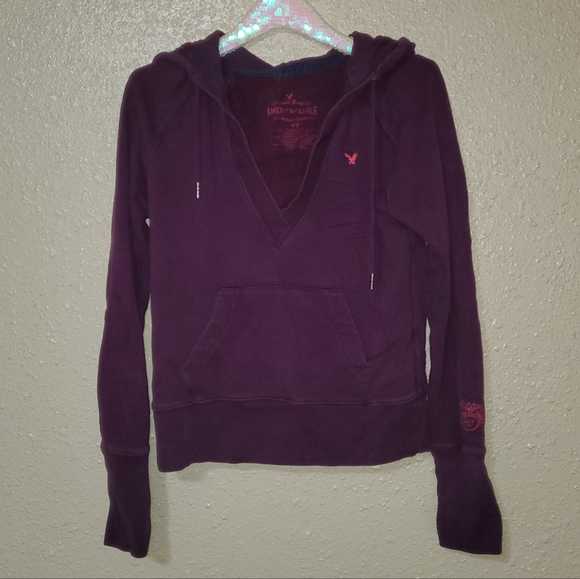 ●SOLD● Women's American Eagle Pullover Hoodie - Purple Wine and Brown - Picture 4 of 7